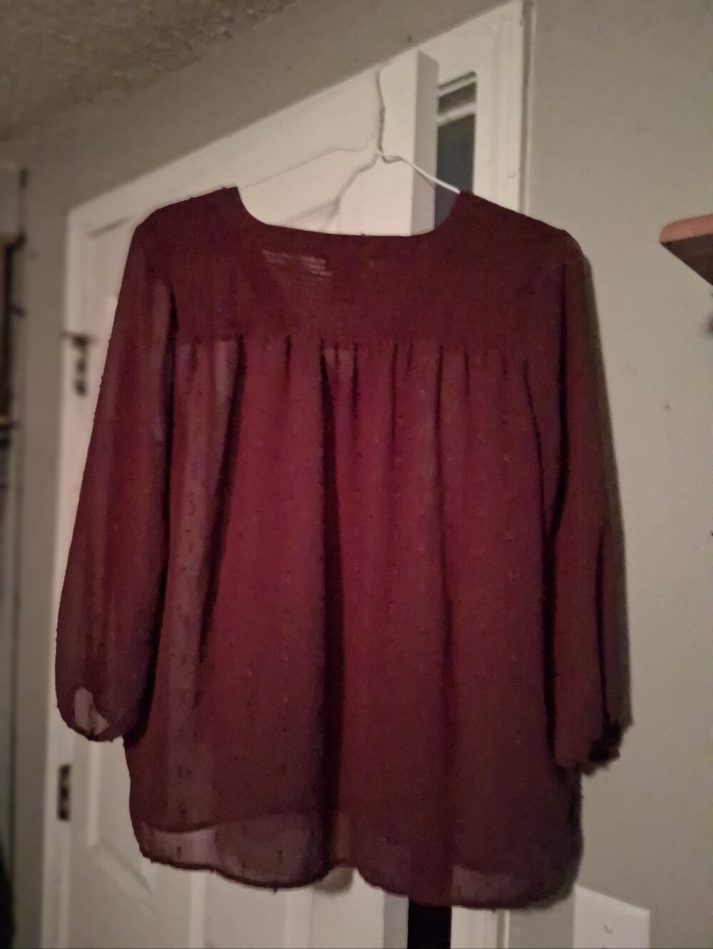 Womens Burgundy Ann Taylor Long-Sleeve Peasant Blouse PM